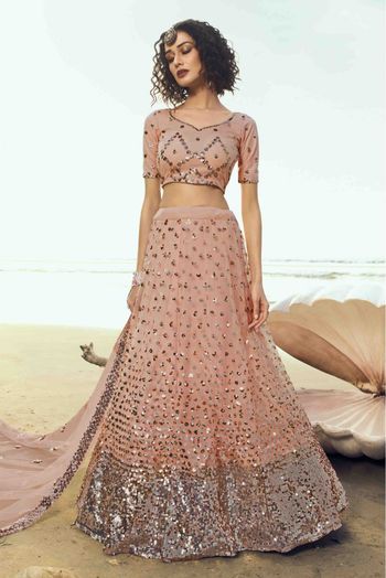 Soft Net Embroidery Lehenga Choli In Peach Colour - LD4900055