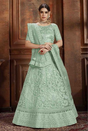 Buy Pista Green Satin Lehenga With Sequins Blouse Online