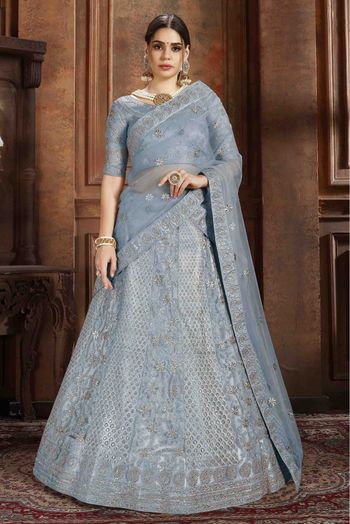 Buy Ice Blue Multi Embroidered Lehenga Choli In Australia