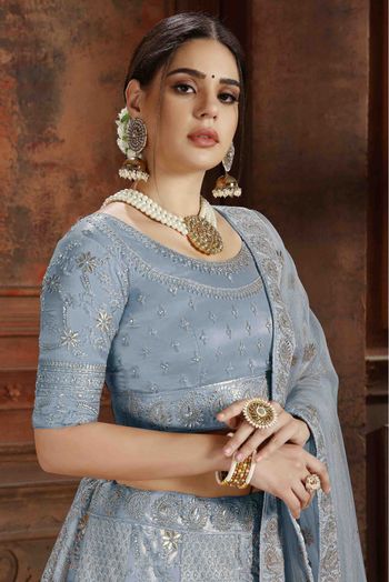 Soft Net Embroidery Lehenga Choli In Slate Blue Colour