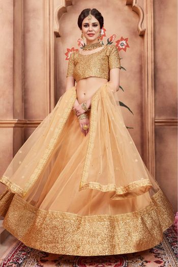 Soft Net Sequins Work Lehenga Choli In Beige Colour