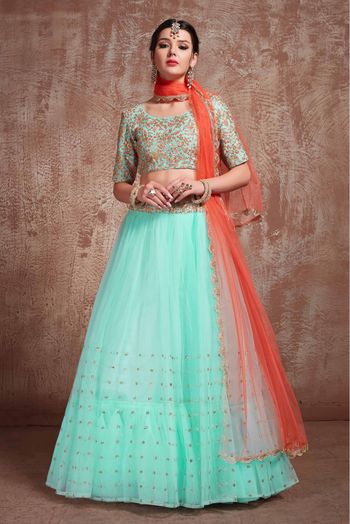 Soft Net Sequins Work Lehenga Choli In Blue Colour