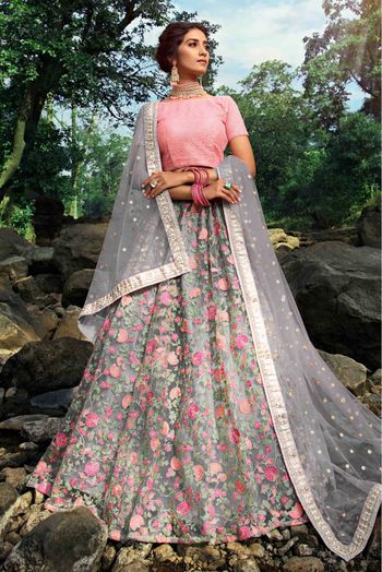 Beautiful Dusty Grey Color Designer Lehenga Choli with Embroidery Sequ –  Sulbha Fashions