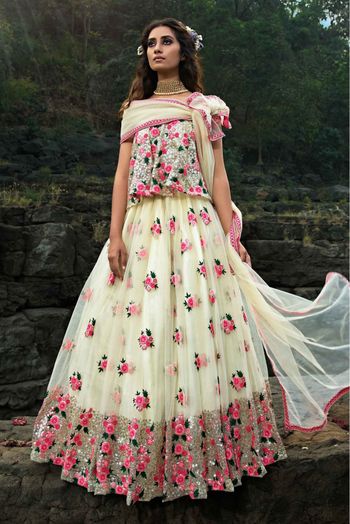 Soft Net Sequins Work Lehenga Choli In Off White Colour