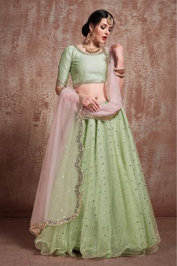 Soft Net Sequence Lehenga Choli In Pista Green Colour LD4900077 A