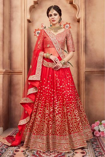 Soft Net Sequins Work Lehenga Choli In Red Colour - LD4900165