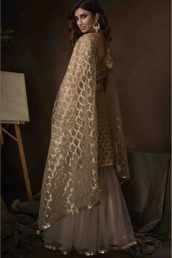 Soft Net Sequins Work Sharara Suit In Beige Colour - SM4900065