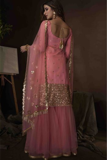 Soft Net Sequins Work Sharara Suit In Pink Colour - SM4900066