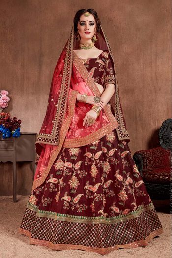 Taffeta Silk Lehenga Choli In Maroon Colour - LD3820154