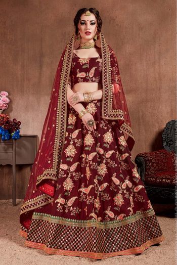 Taffeta Silk Lehenga Choli In Maroon Colour - LD3820154