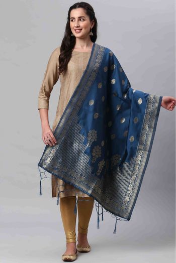 Banarasi Silk Woven Dupatta In Blue Colour - DU1356520