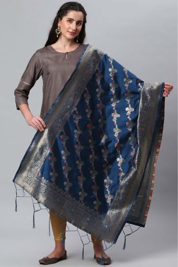 Banarasi Silk Woven Dupatta In Blue Colour - DU1356526