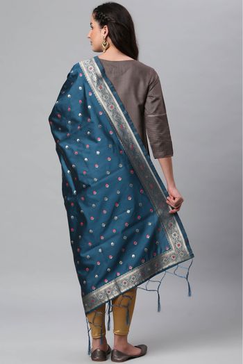 Banarasi Silk Woven Dupatta In Blue Colour - DU1356530