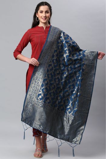 Banarasi Silk Woven Dupatta In Blue Colour - DU1356537