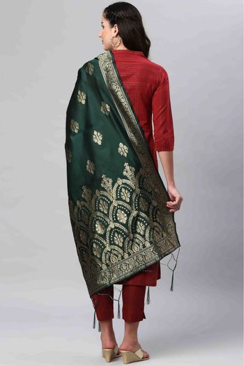 Banarasi Silk Woven Dupatta In Dark Green Colour - DU1356504