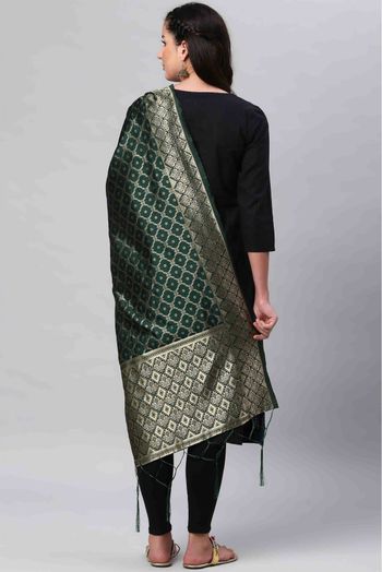 Banarasi Silk Woven Dupatta In Dark Green Colour - DU1356509