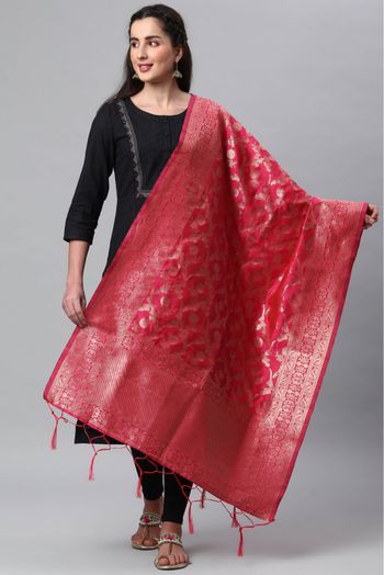 Banarasi Silk Woven Dupatta In Gajari Pink Colour - DU1356536