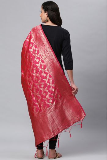 Banarasi Silk Woven Dupatta In Gajari Pink Colour - DU1356536