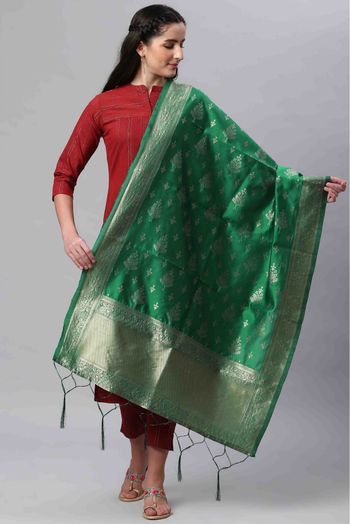 Banarasi Silk Woven Dupatta In Green Colour - DU1356516