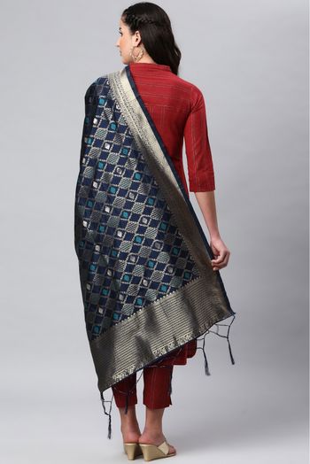 Banarasi Silk Woven Dupatta In Navy Blue Colour - DU1356534