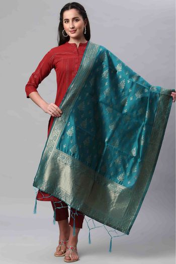 Banarasi Silk Woven Dupatta In Rama Green Colour - DU1356517