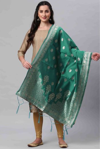 Banarasi Silk Woven Dupatta In Rama Green Colour - DU1356521