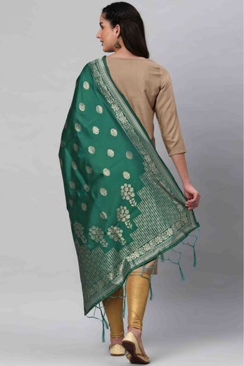 Banarasi Silk Woven Dupatta In Rama Green Colour - DU1356521