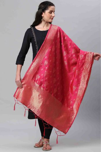 Banarasi Silk Woven Dupatta In Rani Pink Colour - DU1356518