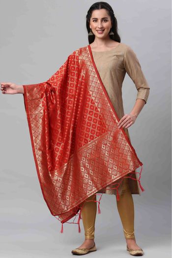 Banarasi Silk Woven Dupatta In Red Colour - DU1356510