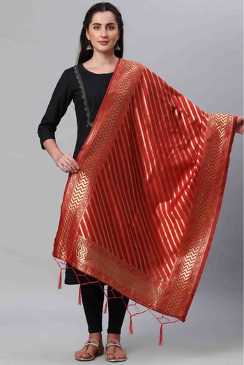 Banarasi Silk Woven Dupatta In Red Colour - DU1356514
