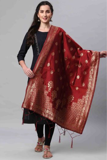 Banarasi Silk Woven Dupatta In Red Colour - DU1356522