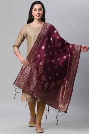 Banarasi Silk Woven Dupatta In Wine Colour - DU1356523