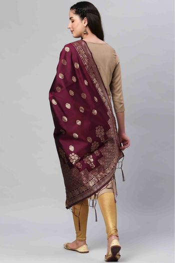 Banarasi Silk Woven Dupatta In Wine Colour - DU1356523