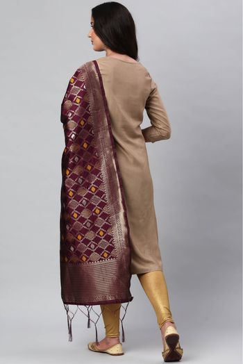 Banarasi Silk Woven Dupatta In Wine Colour - DU1356535