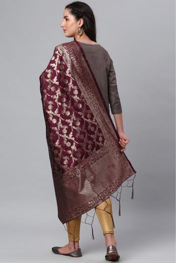 Banarasi Silk Woven Dupatta In Wine Colour - DU1356539