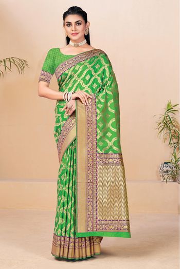 Banarasi Silk Woven Saree In Green Colour - SR5411188