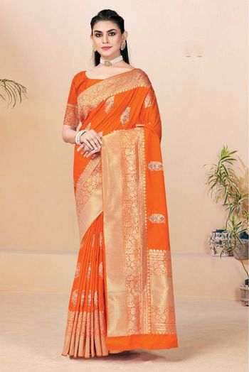 Banarasi Silk Woven Saree In Orange Colour - SR5411189