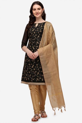 Chanderi Embroidery Churidar Suit In Black Colour - SM5411089