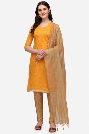 Chanderi Embroidery Churidar Suit In Yellow Colour - SM5411093