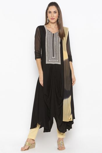 Plus Size Cotton Embroidery Pant Style Suit In Black Colour - SS2711048