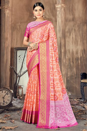 Cotton Silk Woven Saree In Orange Colour - SR5411177
