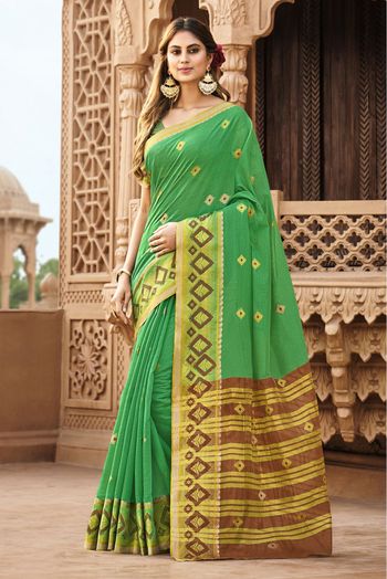 Cotton Woven Saree In Green Colour - SR5411250