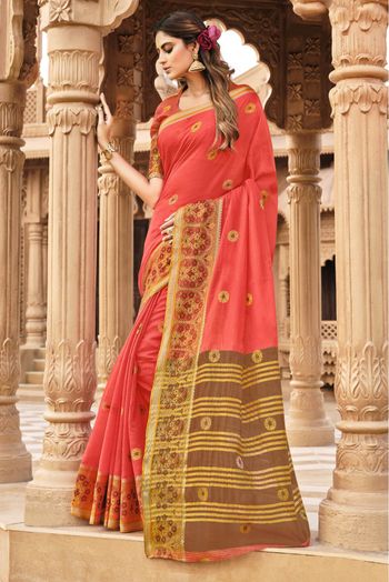 Cotton Woven Saree In Pink Colour - SR5411249