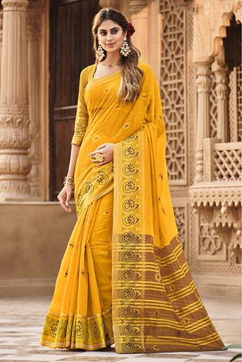 Cotton Woven Saree In Yellow Colour - SR5411252