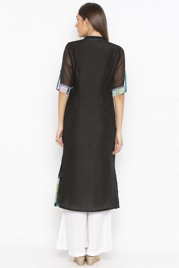 Plus Size Crepe Embroidery Kurti In Black Colour - KR2710980