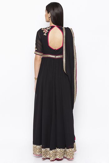 Plus Size Georgette Embroidery Anarkali Suit In Black Colour - SS2711052