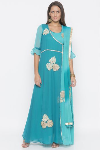 Plus Size Georgette Embroidery Anarkali Suit In Blue Colour - SS2711050