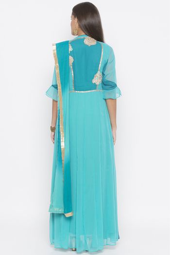 Plus Size Georgette Embroidery Anarkali Suit In Blue Colour - SS2711050