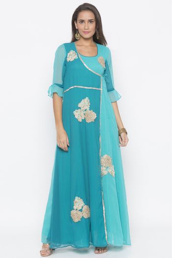 Plus Size Georgette Embroidery Kurta Set In Blue Colour - KR2711022