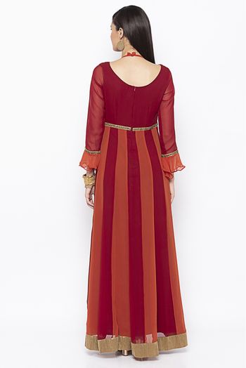 Plus Size Georgette Embroidery Kurta Set In Maroon Colour - KR2711023